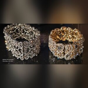 Elegant Silver and Gold Crystal Strecth Bangel Braclets
